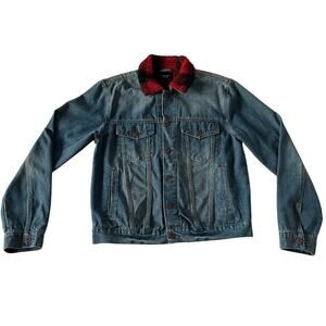 Triot Los Angeles Men's Check Sherpa Collar Denim Jacket Size Large Hipster